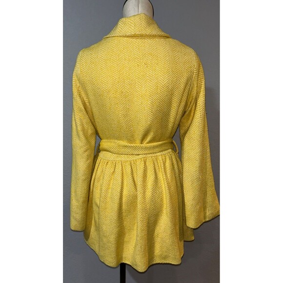 Kushcush Anthropologie Women’s Vintage Silk Tweed Yellow Coat Size L Preppy Y2K - Picture 7 of 11